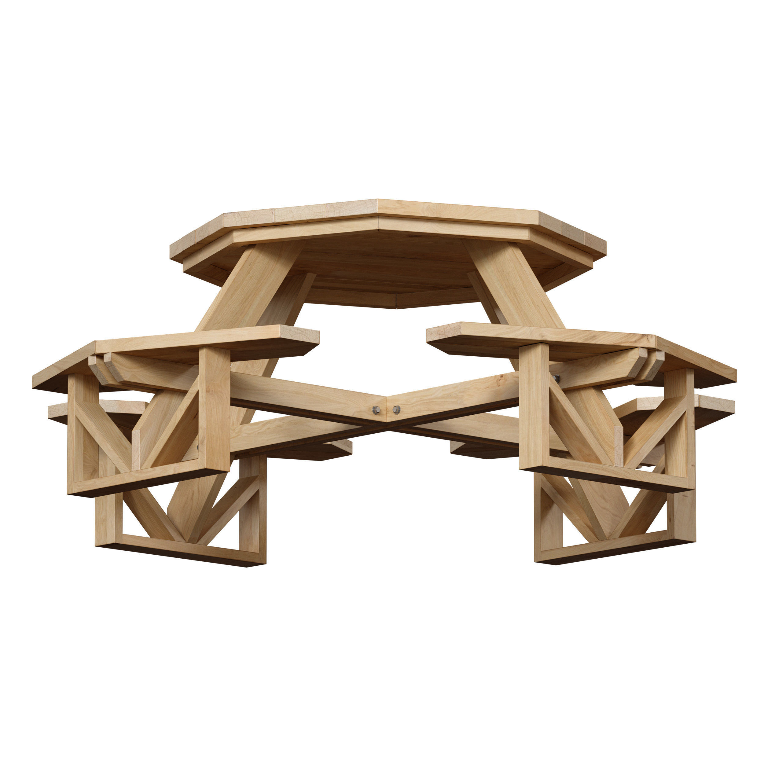 Wooden Round Outdoor Picnic Table 3D model_2