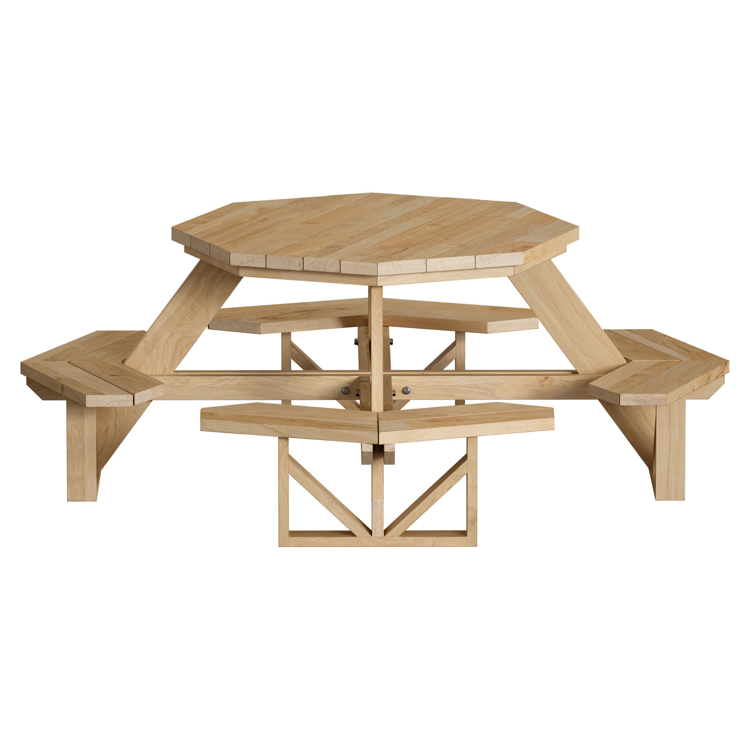 Wooden Round Outdoor Picnic Table 3D model_5