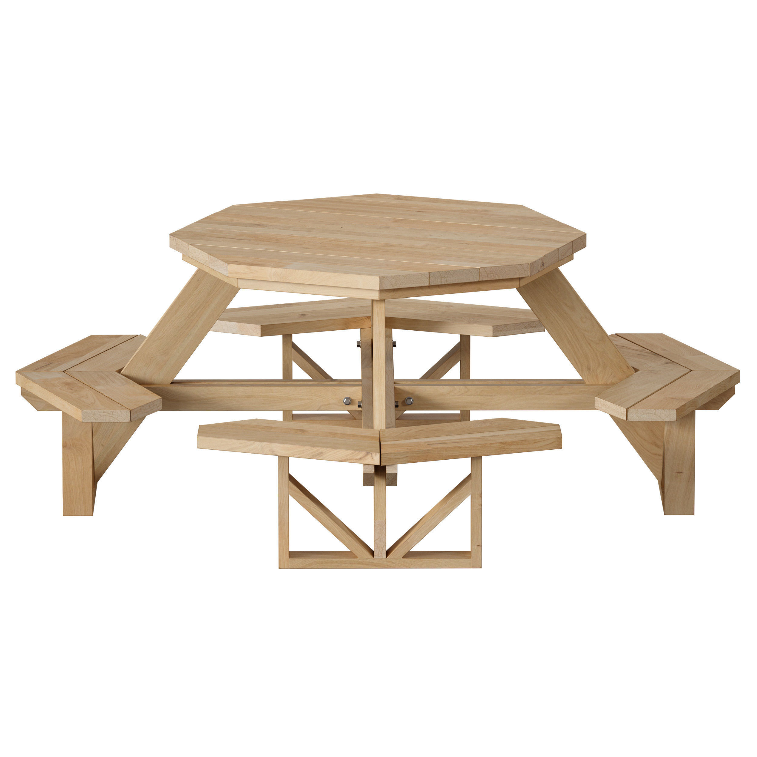 Wooden Round Outdoor Picnic Table 3D model_7