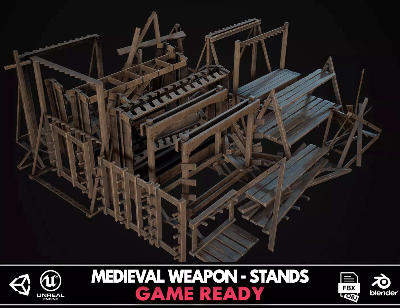 Medieval Weapon - Stands Low-poly 3D model_0