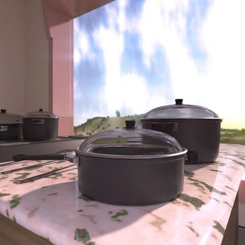 Cooking Set kitchen with pots and pans on counter 3D model
