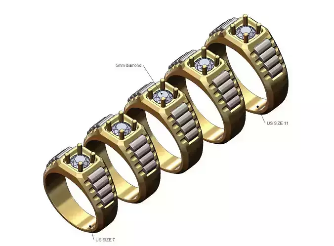 Diamond solitaire presidential link inserts ring US sizes 7to11