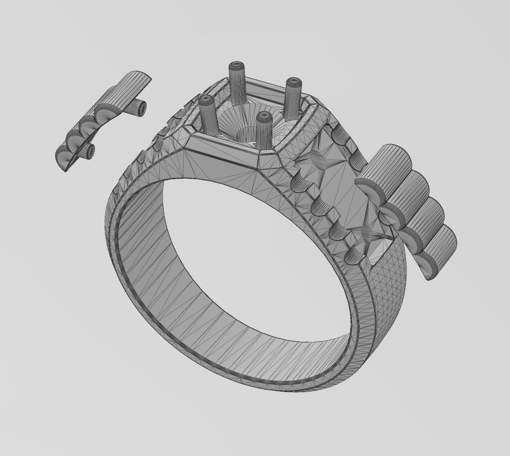 Diamond solitaire presidential link inserts ring US sizes 7to11 3D print model_15