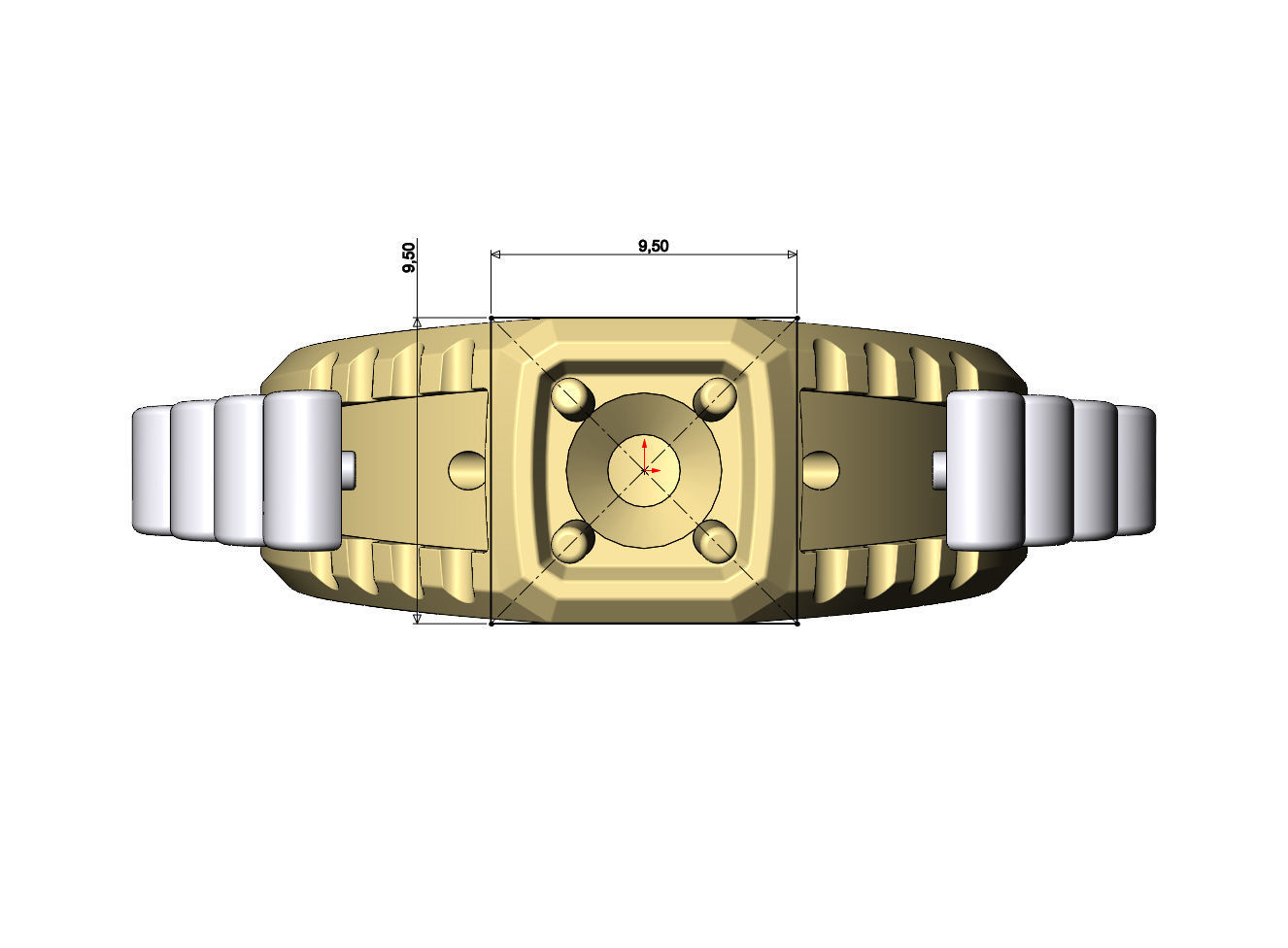 Diamond solitaire presidential link inserts ring US sizes 7to11 3D print model_9