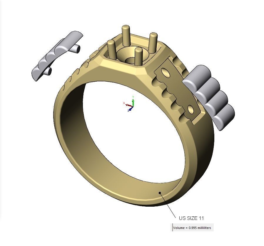 Diamond solitaire presidential link inserts ring US sizes 7to11 3D print model_12
