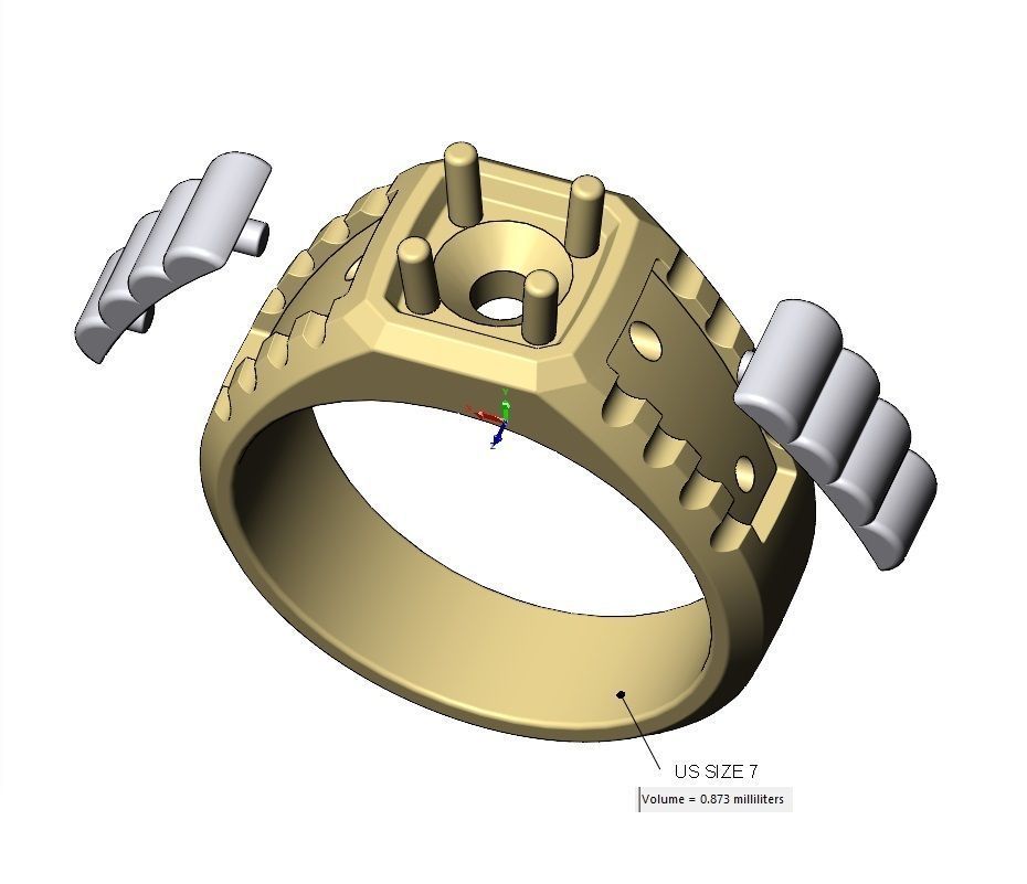 Diamond solitaire presidential link inserts ring US sizes 7to11 3D print model_16