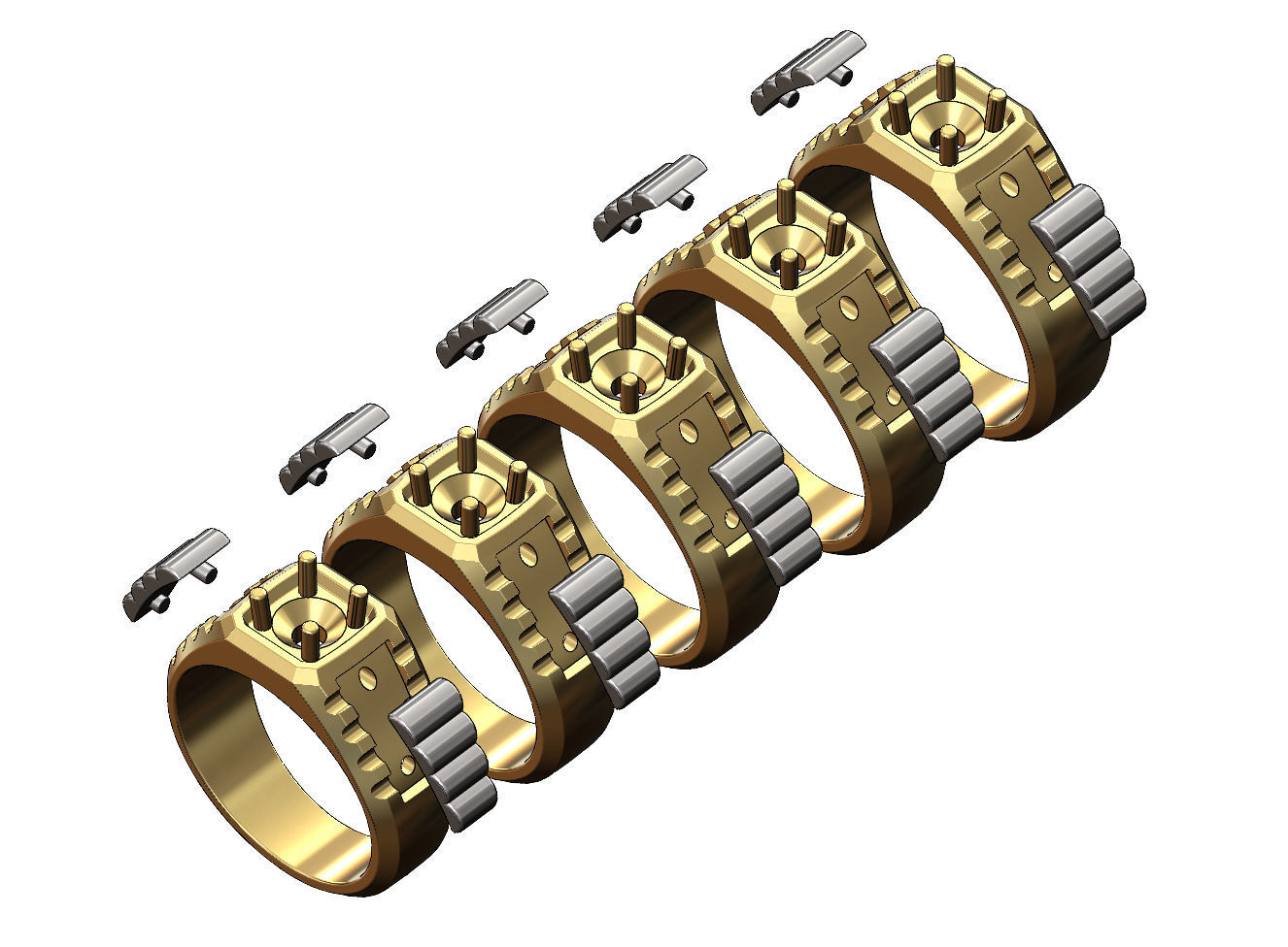 Diamond solitaire presidential link inserts ring US sizes 7to11 3D print model_1