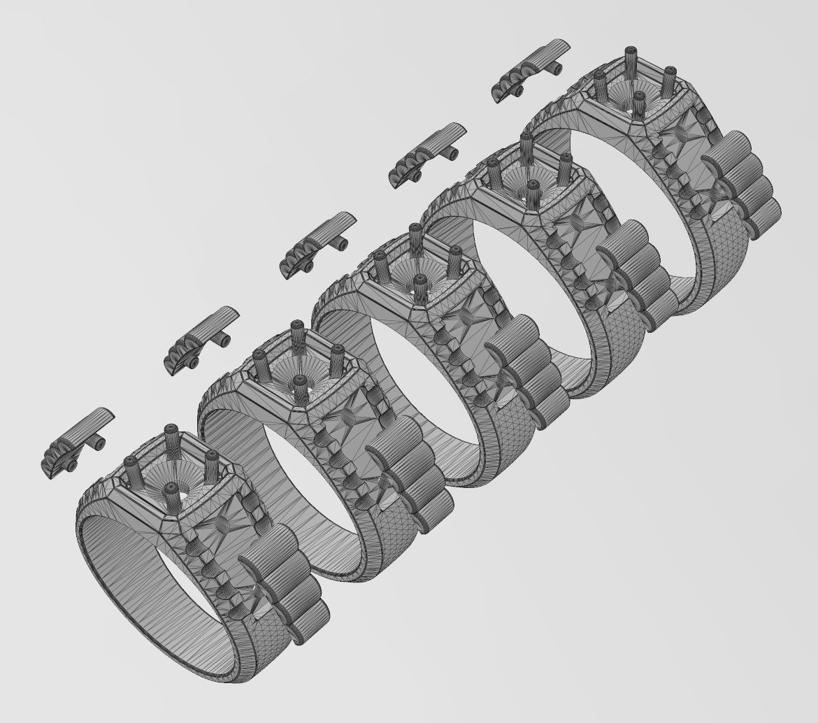 Diamond solitaire presidential link inserts ring US sizes 7to11 3D print model_13
