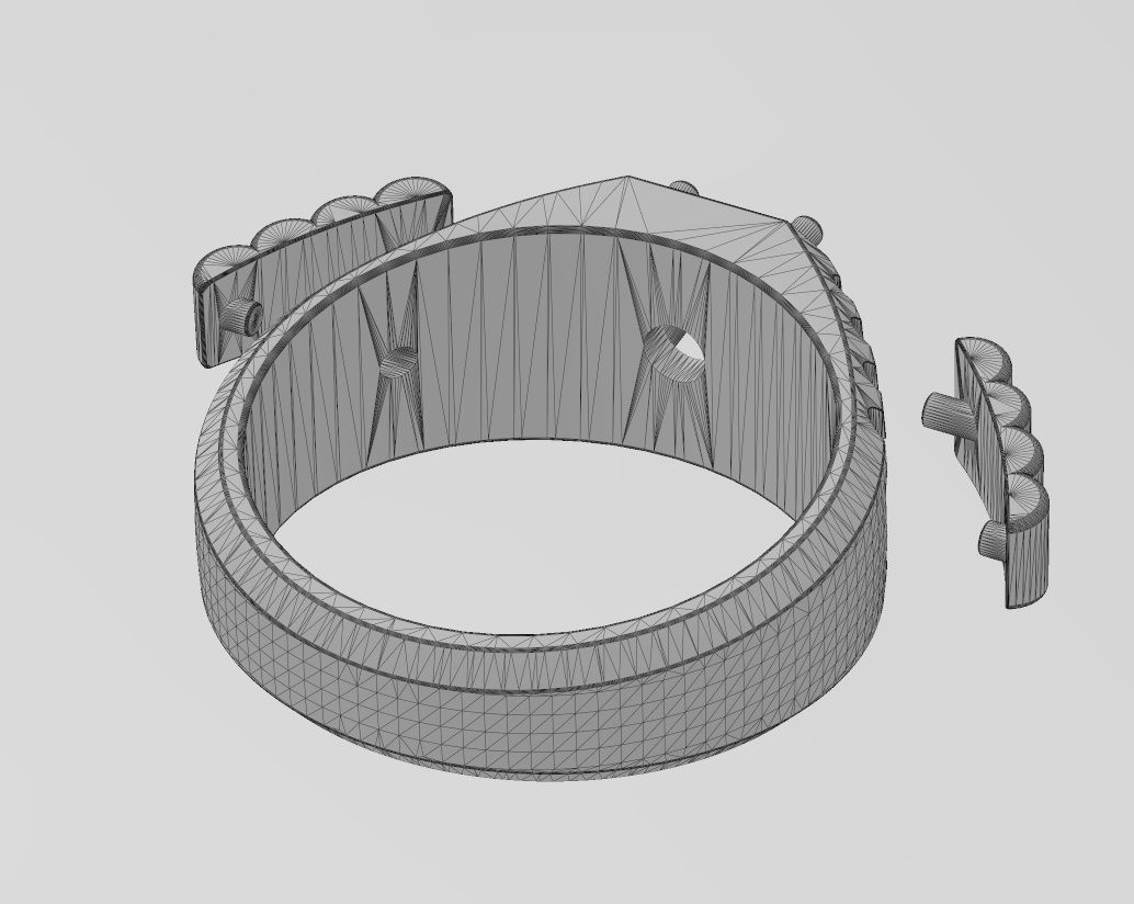 Diamond solitaire presidential link inserts ring US sizes 7to11 3D print model_14