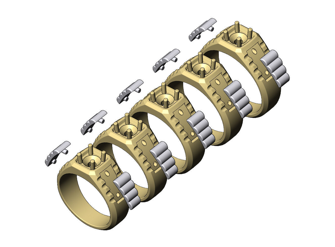 Diamond solitaire presidential link inserts ring US sizes 7to11 3D print model_6