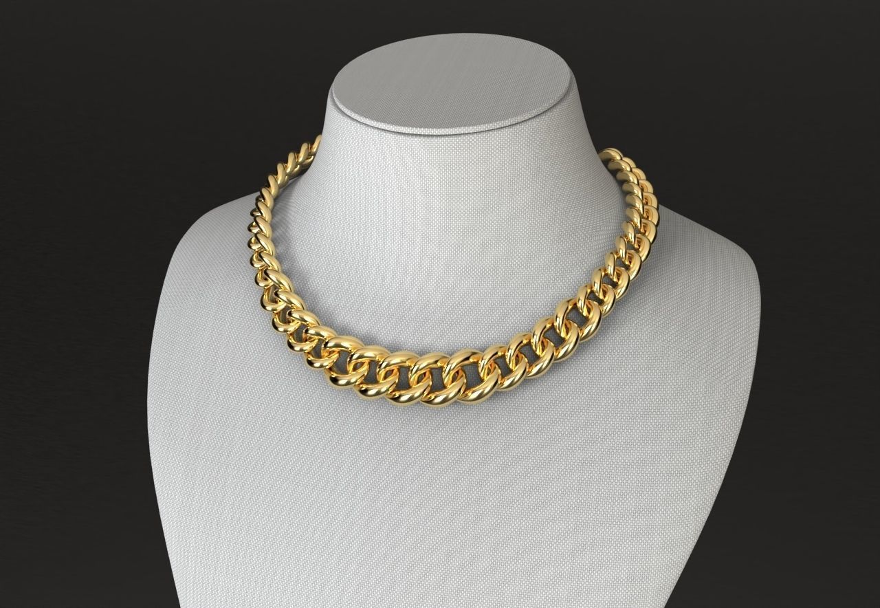 Oval Graduated Cuban Chain Necklace 3D print model_1