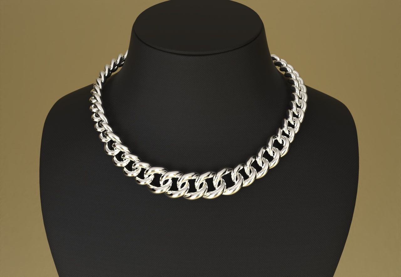 Oval Graduated Cuban Chain Necklace 3D print model_6