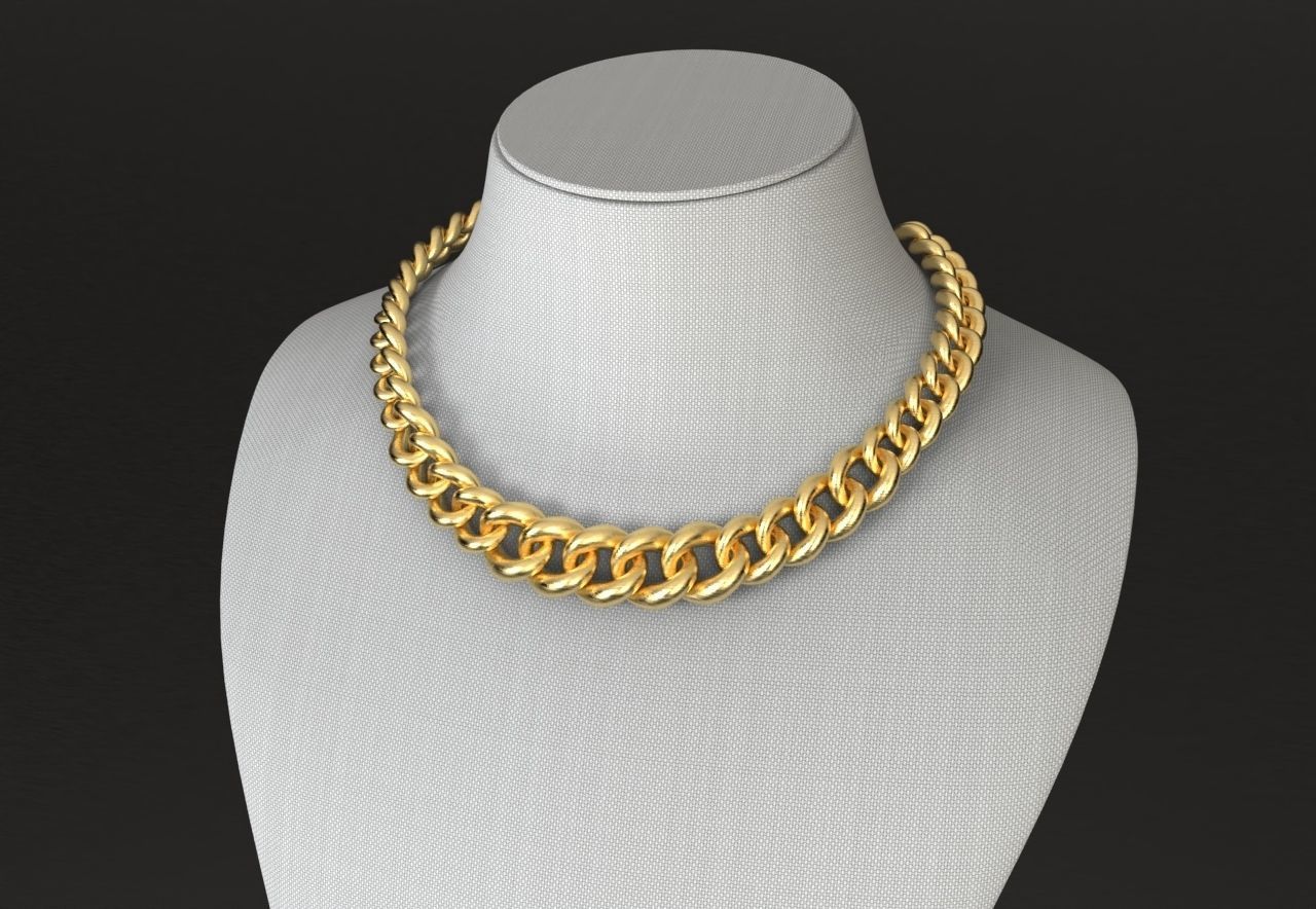 Oval Graduated Cuban Chain Necklace 3D print model_2
