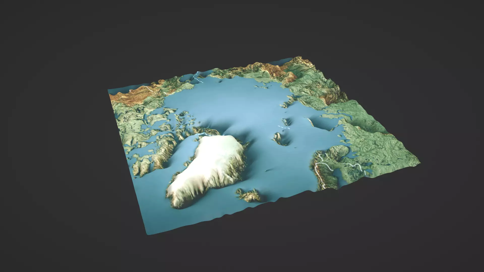 Arctic Ocean North Pole Map Topography Low-poly 3D model_0