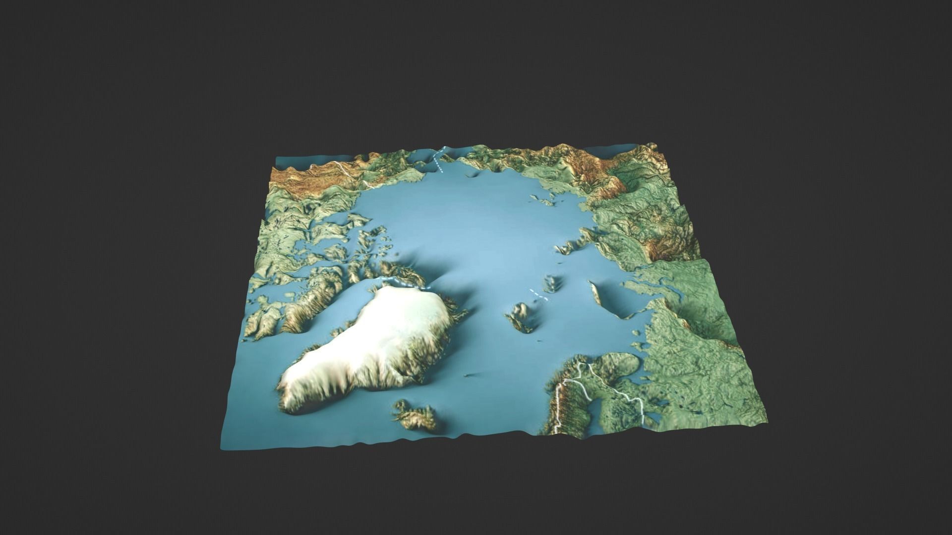 Arctic Ocean North Pole Map Topography Low-poly 3D model_6