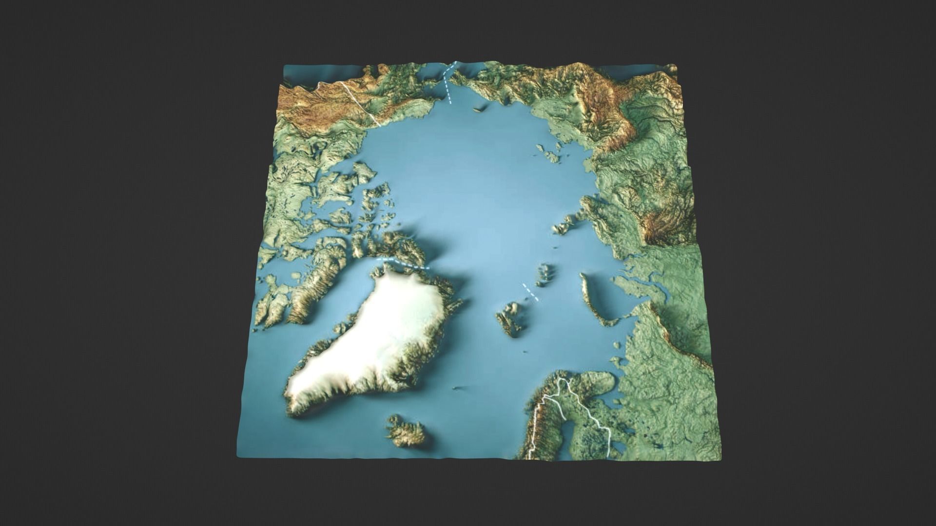 Arctic Ocean North Pole Map Topography Low-poly 3D model_1