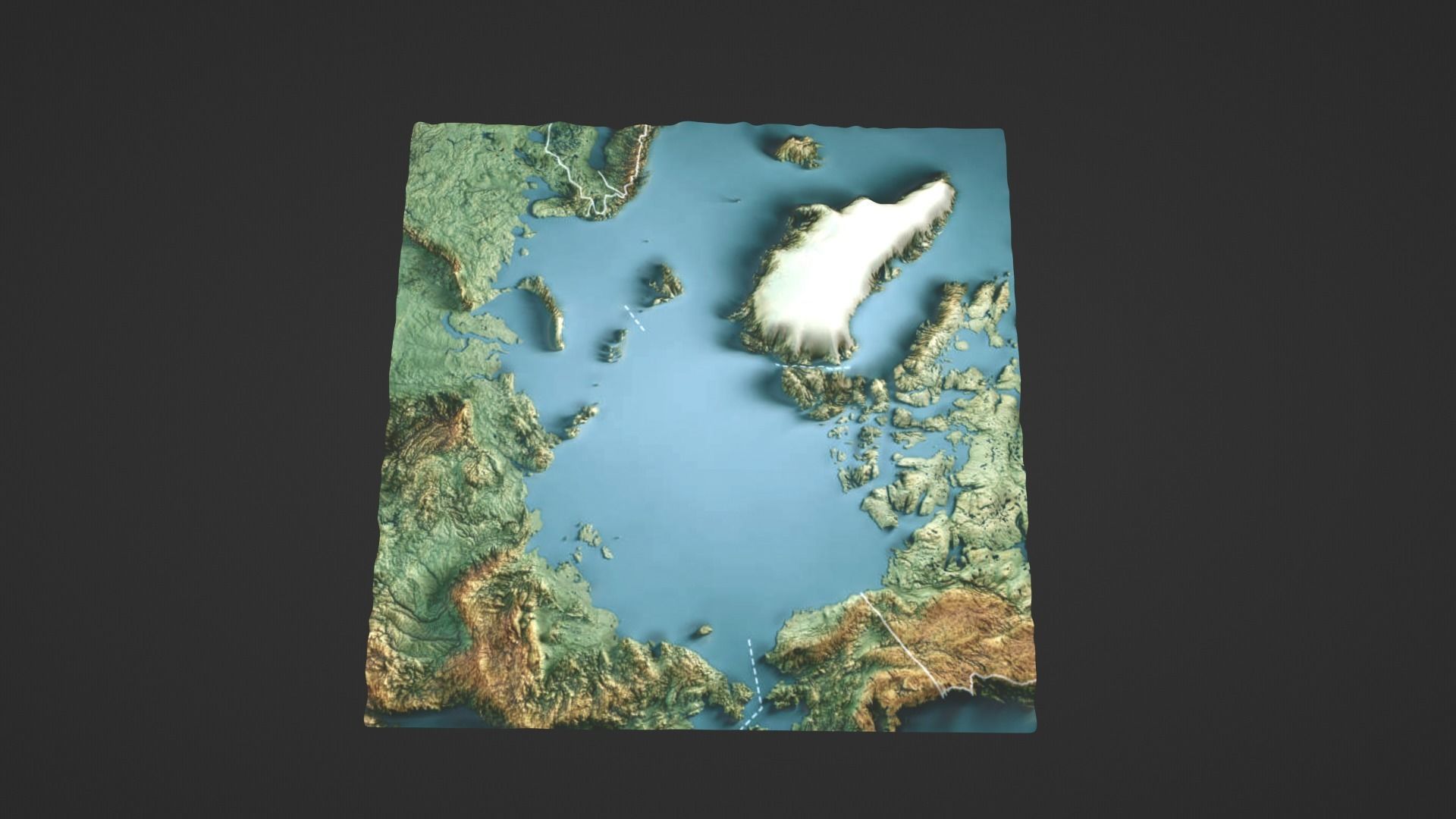 Arctic Ocean North Pole Map Topography Low-poly 3D model_7
