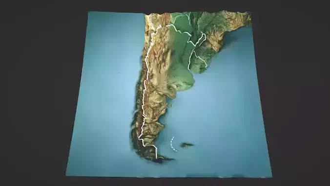 Argentina Map Topography Low-poly 3D model