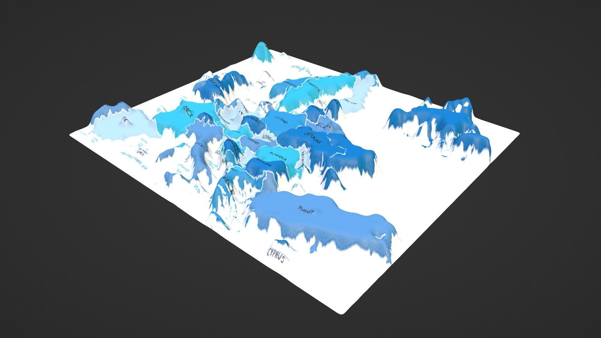 Europe Map Topography Low-poly 3D model_2