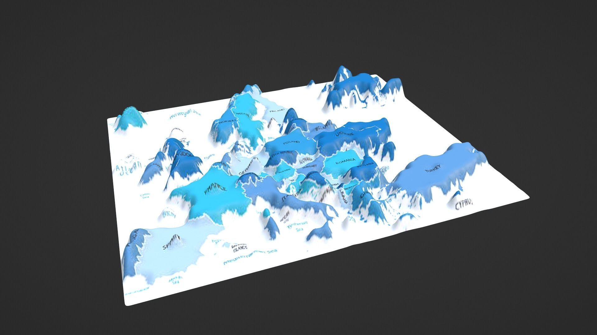 Europe Map Topography Low-poly 3D model_1