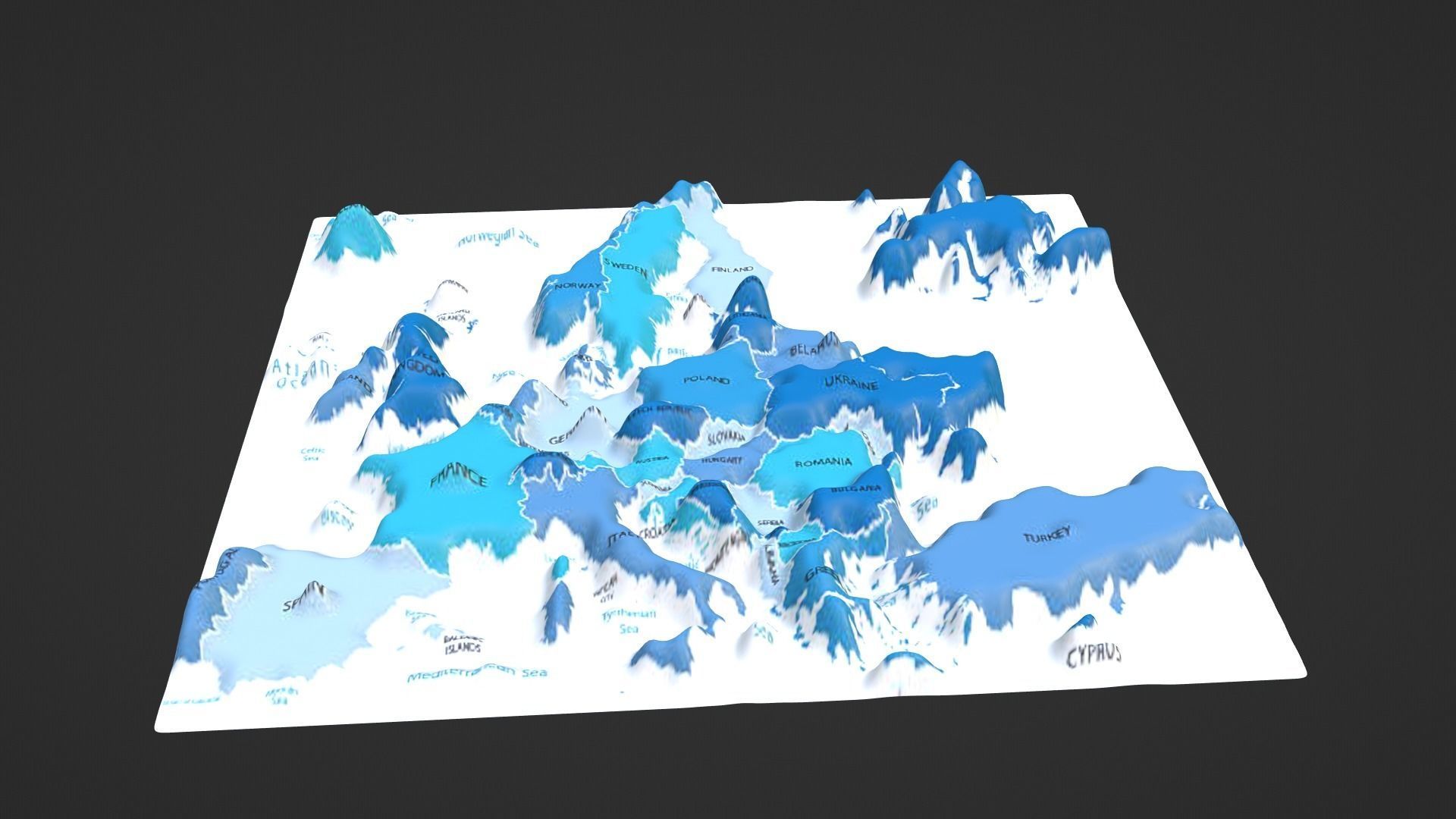 Europe Map Topography Low-poly 3D model_6