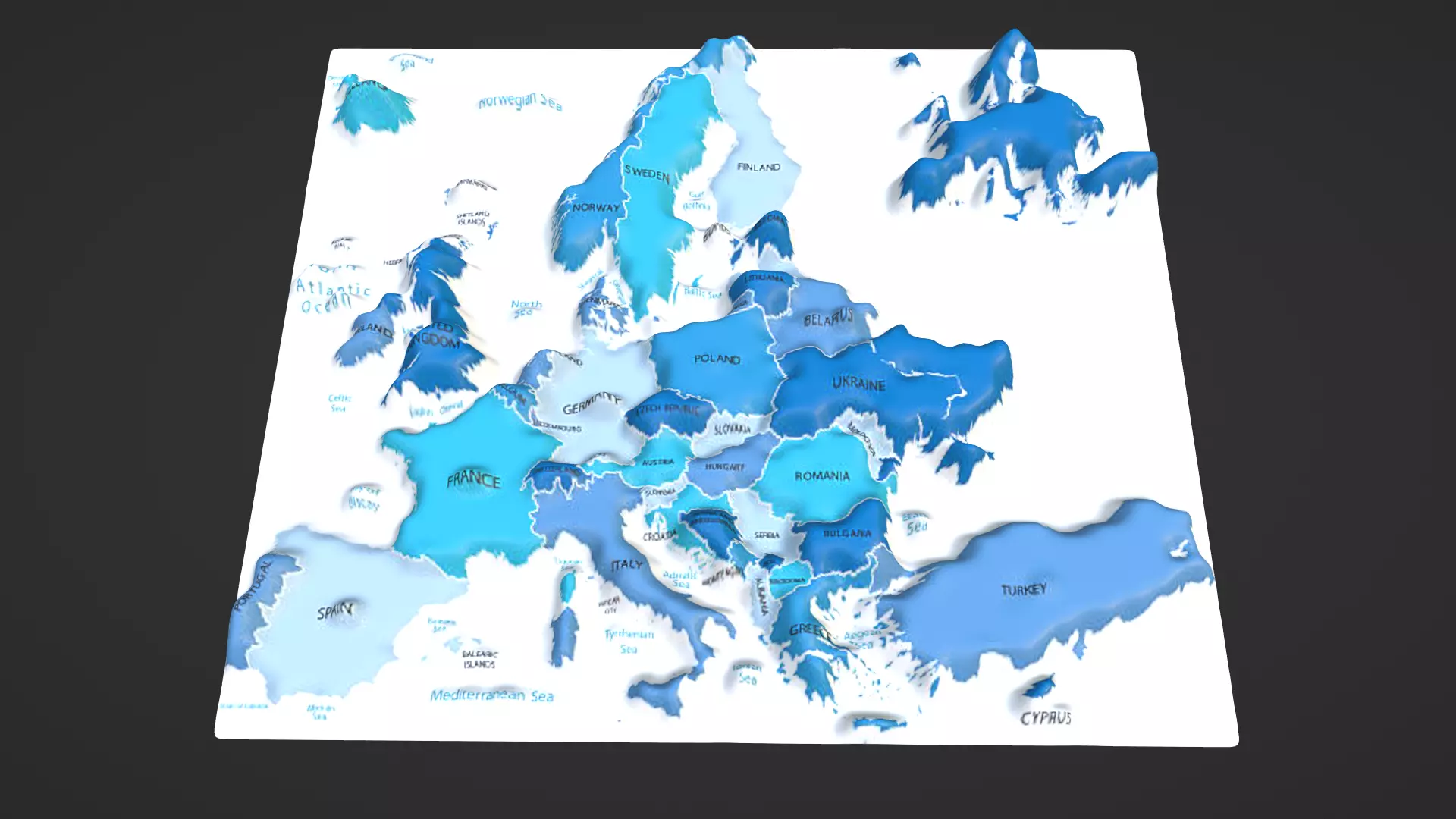Europe Map Topography Low-poly 3D model_0