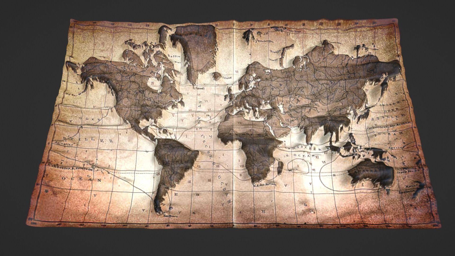 World Map Topography Low-poly 3D model_1