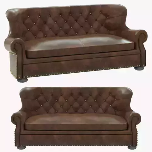 Restoration Hardware Churchill Leather Sofa with Nailheads