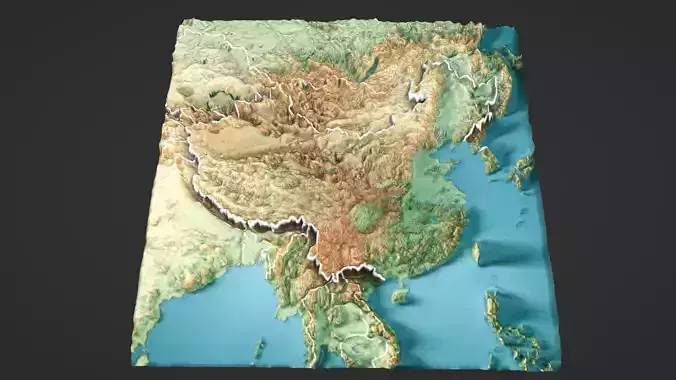 China Map Topography Low-poly 3D model