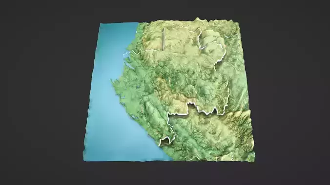 Gabon Map Topography Low-poly 3D model