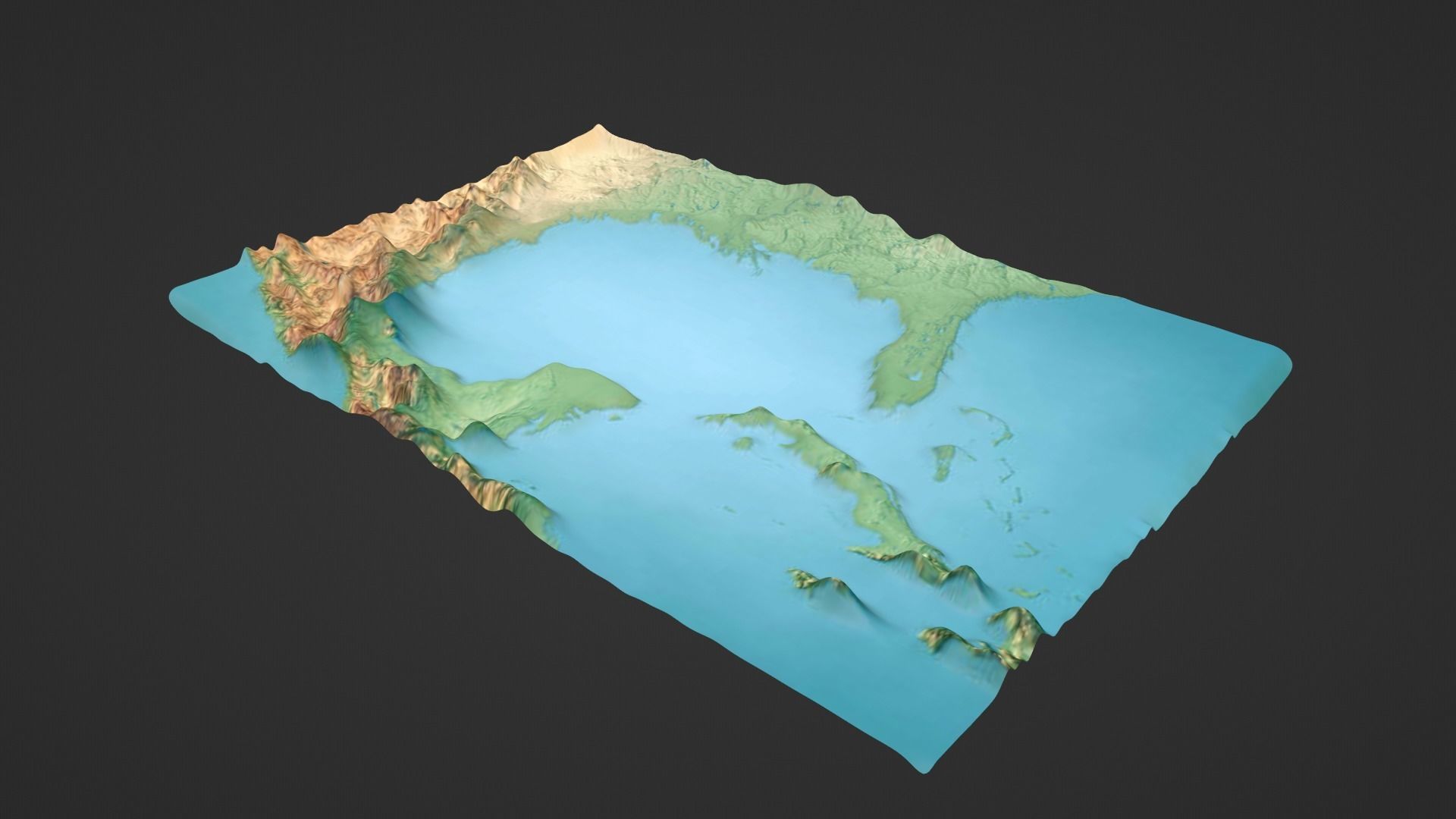 Gulf Of Mexico Map Topography Low-poly 3D model_2