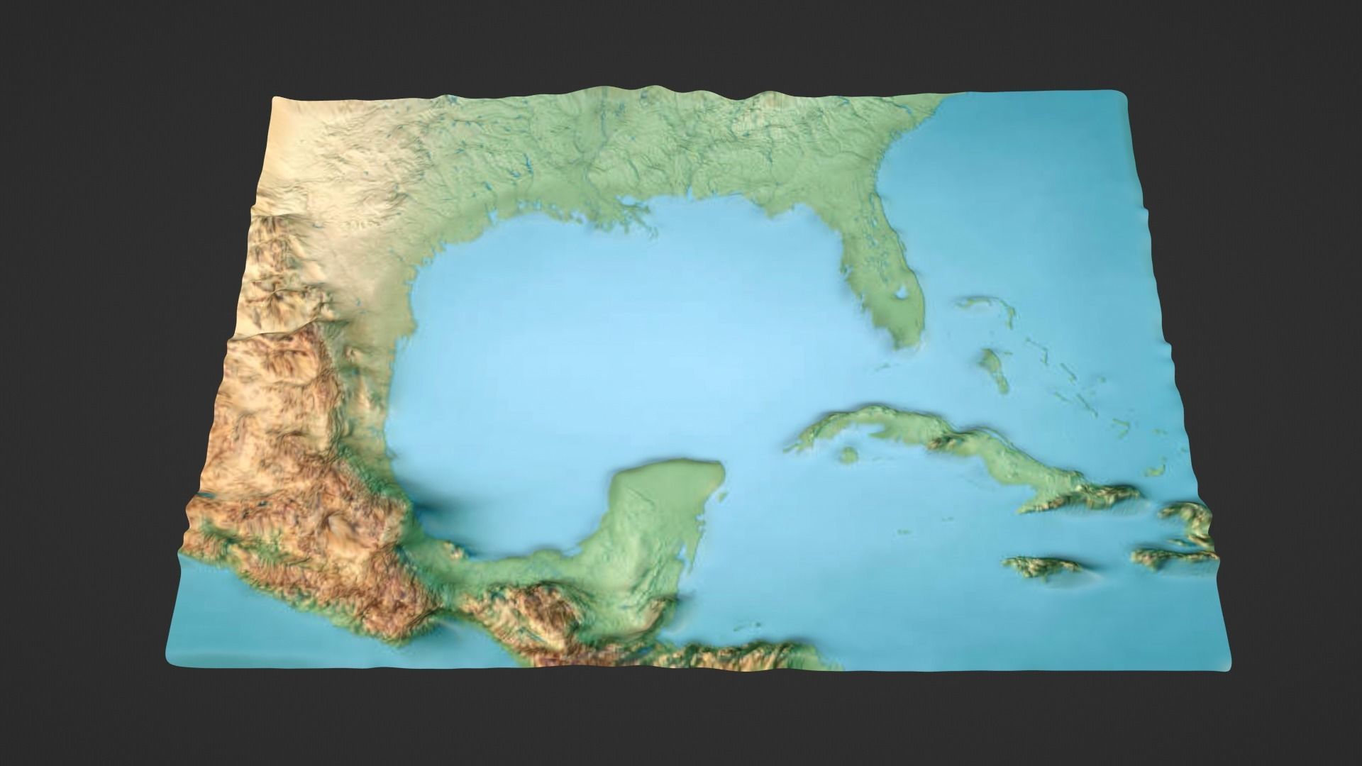 Gulf Of Mexico Map Topography Low-poly 3D model_1