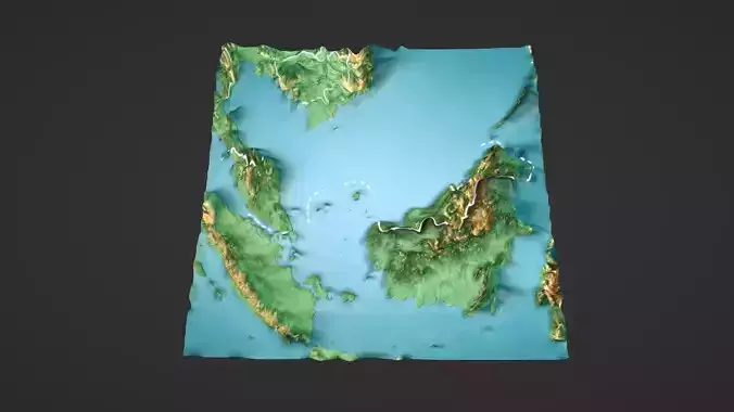 Malaysia Map Topography Low-poly 3D model