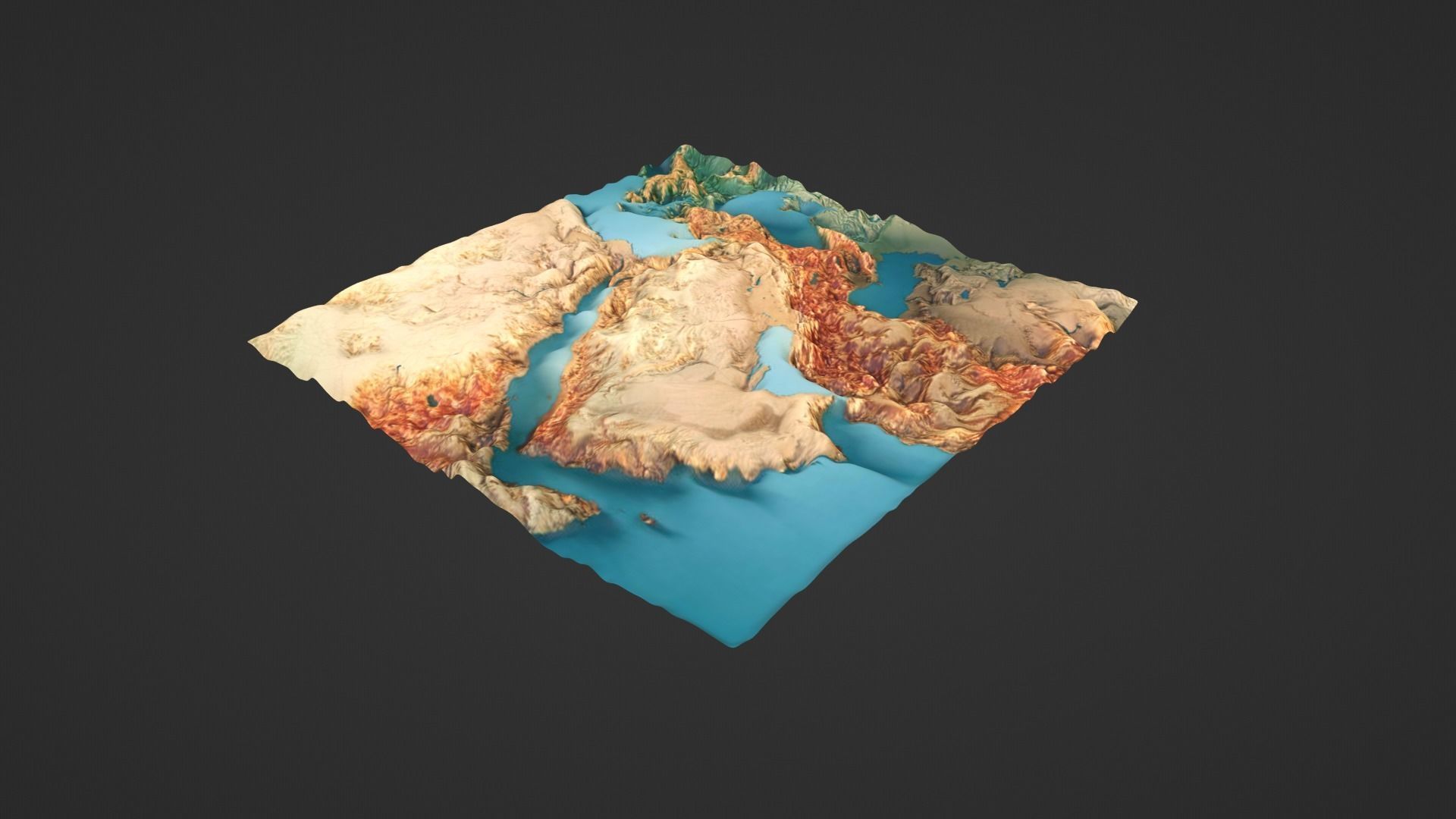 Middle East Map Topography Low-poly 3D model_2