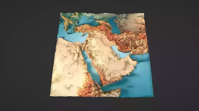 Middle East Map Topography Low-poly 3D model