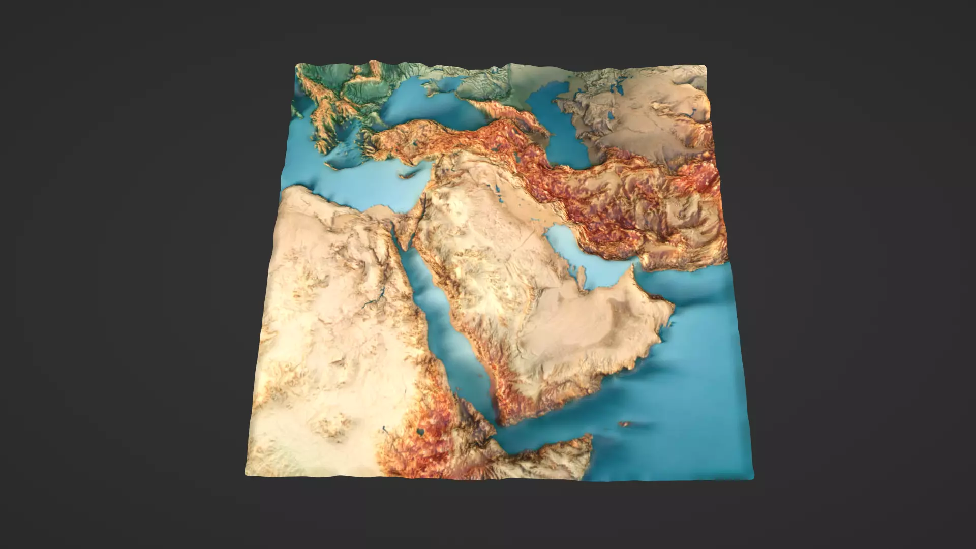Middle East Map Topography Low-poly 3D model_0