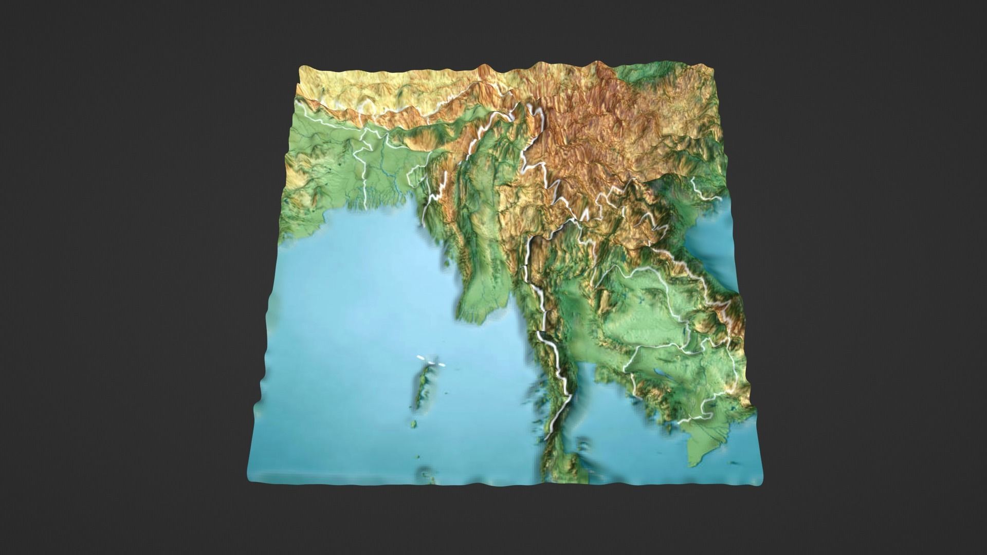 Myanmar Map Topography Low-poly 3D model_1