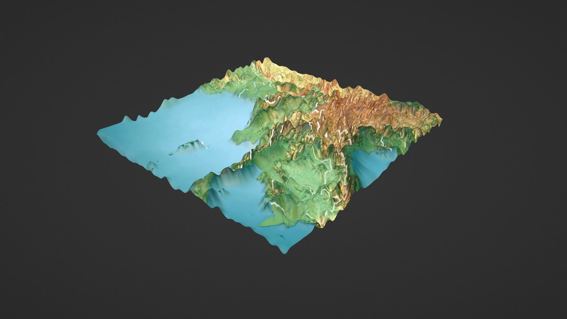 Myanmar Map Topography Low-poly 3D model_2