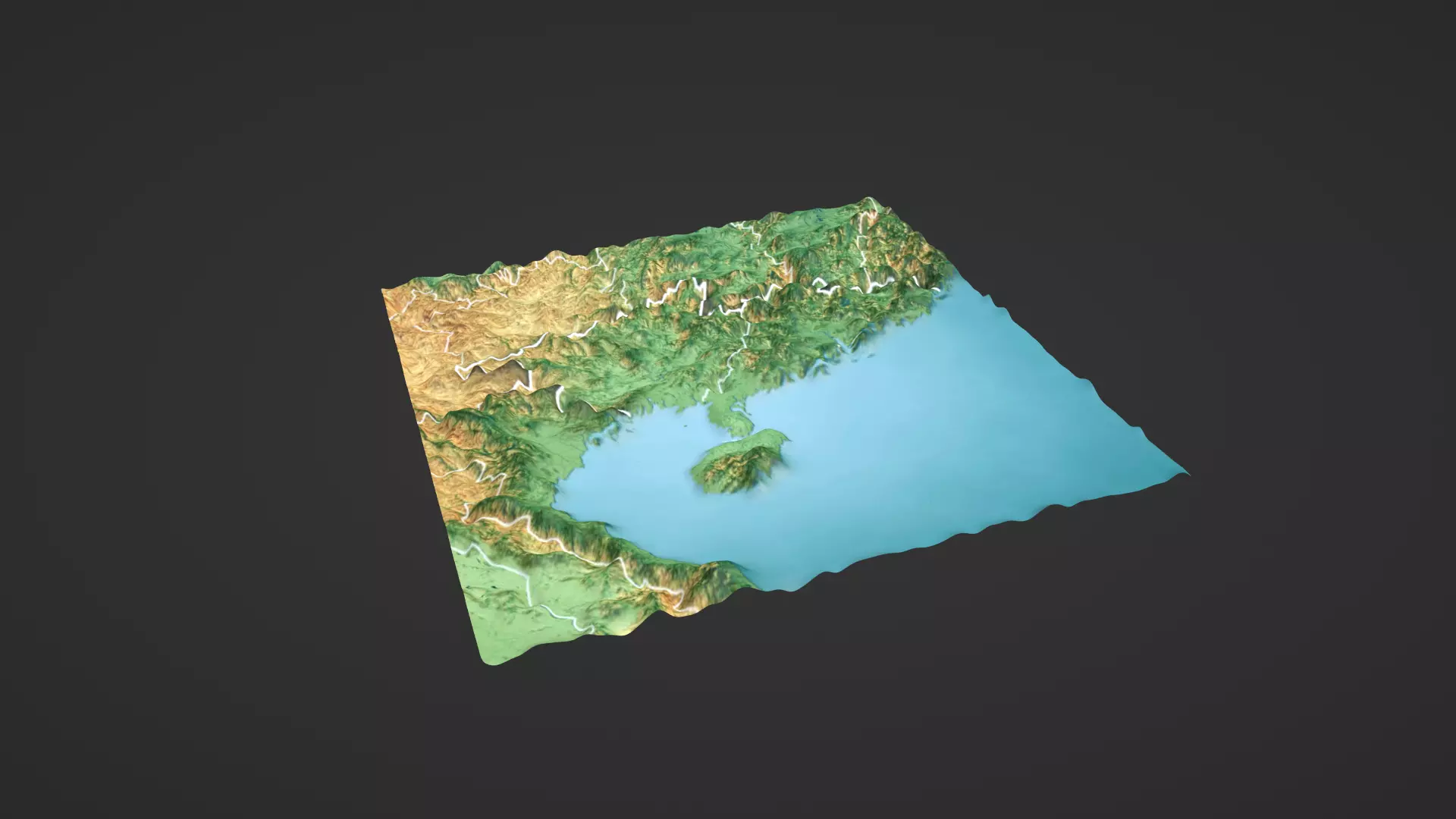 South China Map Topography Low-poly 3D model