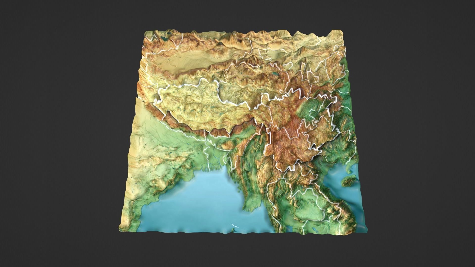 Southwest China Map Topography Low-poly 3D model_1