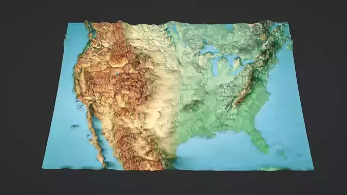 United States Map Topography Low-poly 3D model