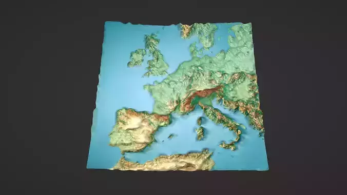 Western Europe Map Topography Low-poly 3D model