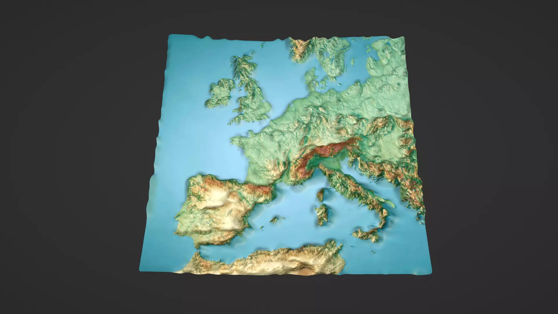 Western Europe Map Topography Low-poly 3D model_0