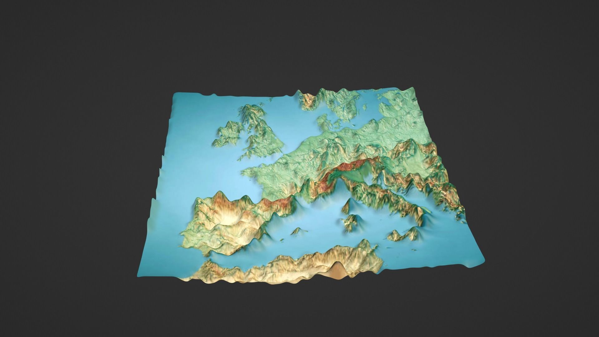Western Europe Map Topography Low-poly 3D model_6