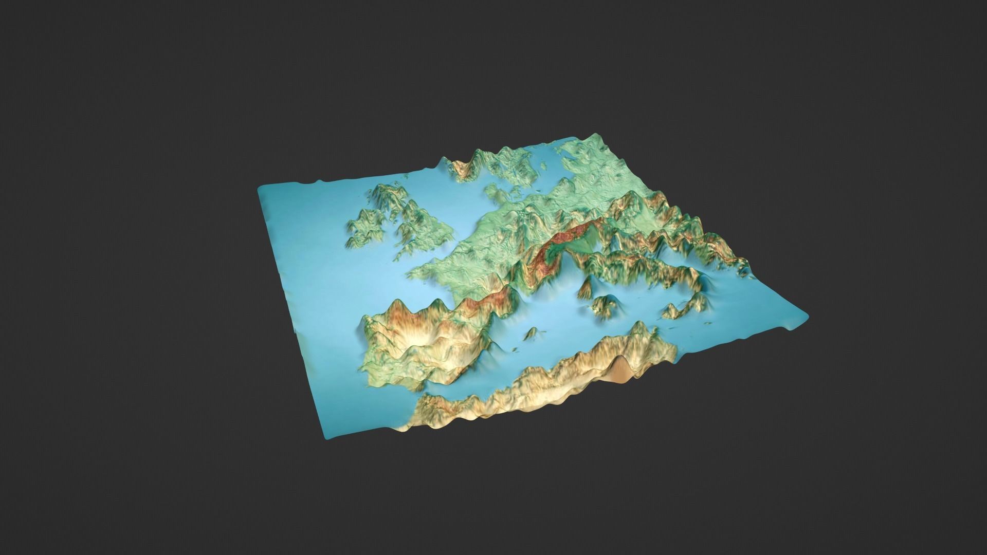 Western Europe Map Topography Low-poly 3D model_1