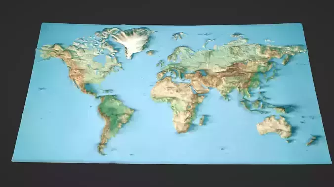 World Map Topography Low-poly 3D model