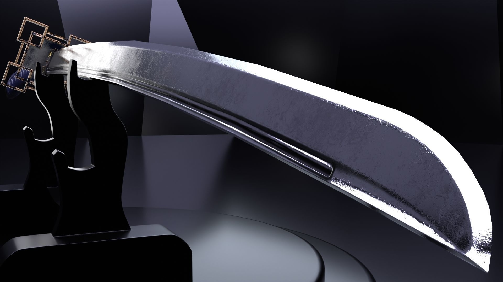 Low poly Katana  Low-poly 3D model_4