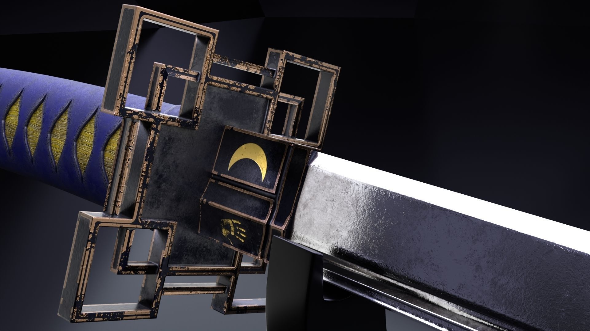 Low poly Katana  Low-poly 3D model_3