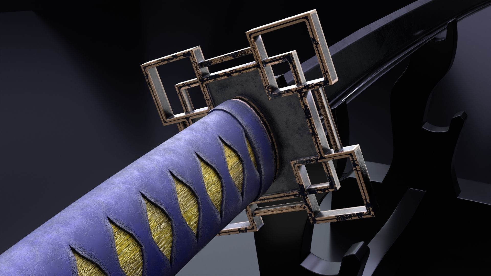 Low poly Katana  Low-poly 3D model_2