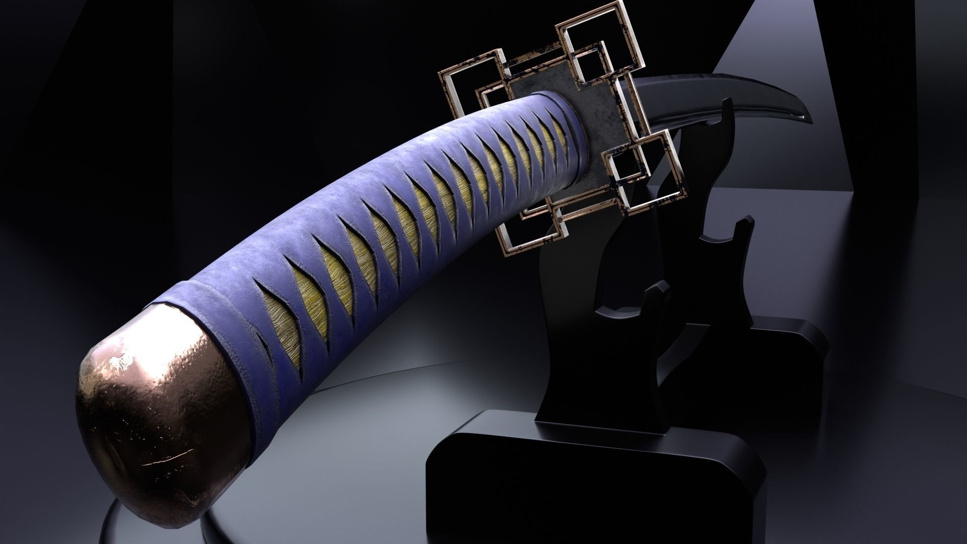 Low poly Katana  Low-poly 3D model_5